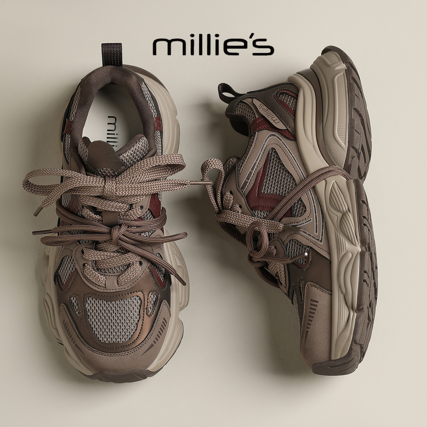 MILLIE'S/妙丽2025新款时尚爆款女士春秋季老爹鞋厚底增高休闲鞋