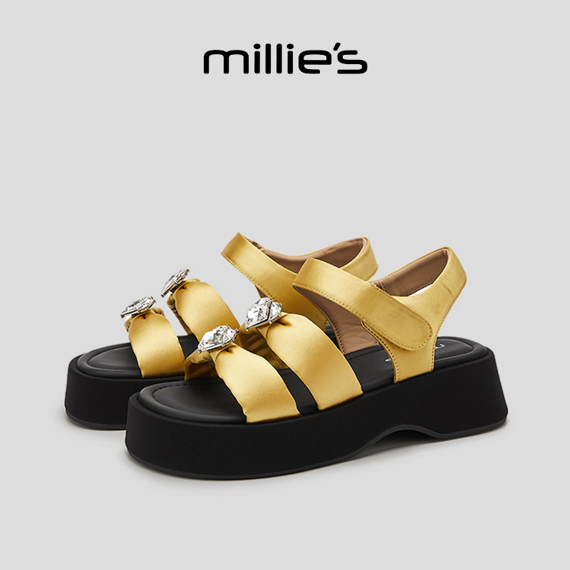 MILLIE'S/妙丽露趾厚底韩版温柔公主风久穿不热轻便透气时尚凉鞋