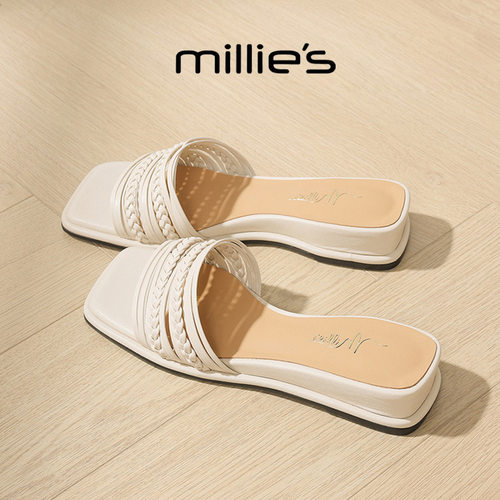 MILLIE'S/妙丽真皮一字扣凉鞋女