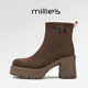 妙丽女靴厚底粗跟增高小个子羊绒面高级加绒保暖马丁靴短靴秋冬季