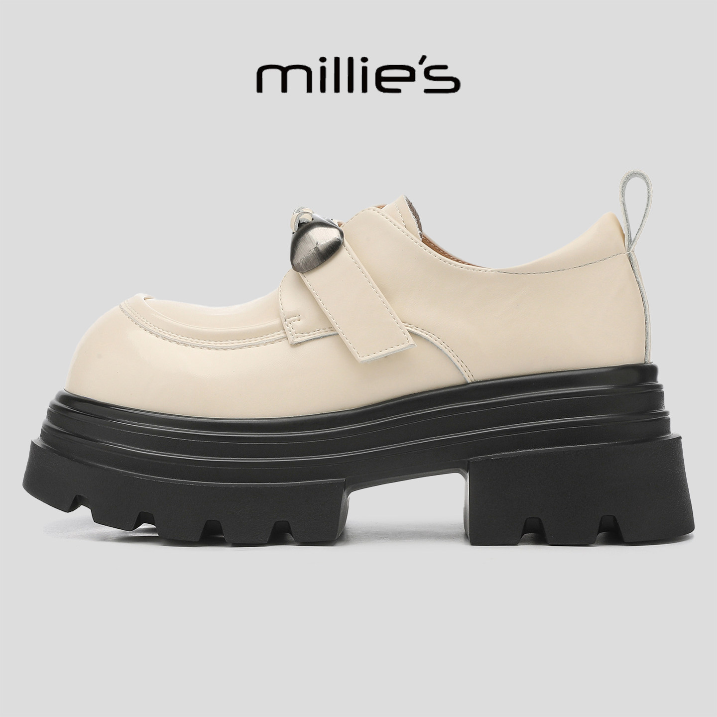 MILLIE'S/妙丽英伦风增高厚底乐福鞋女皮带扣松糕鞋一脚蹬小皮鞋,女鞋,工装鞋,淘宝优惠券,粉丝福利购,淘宝优惠卷