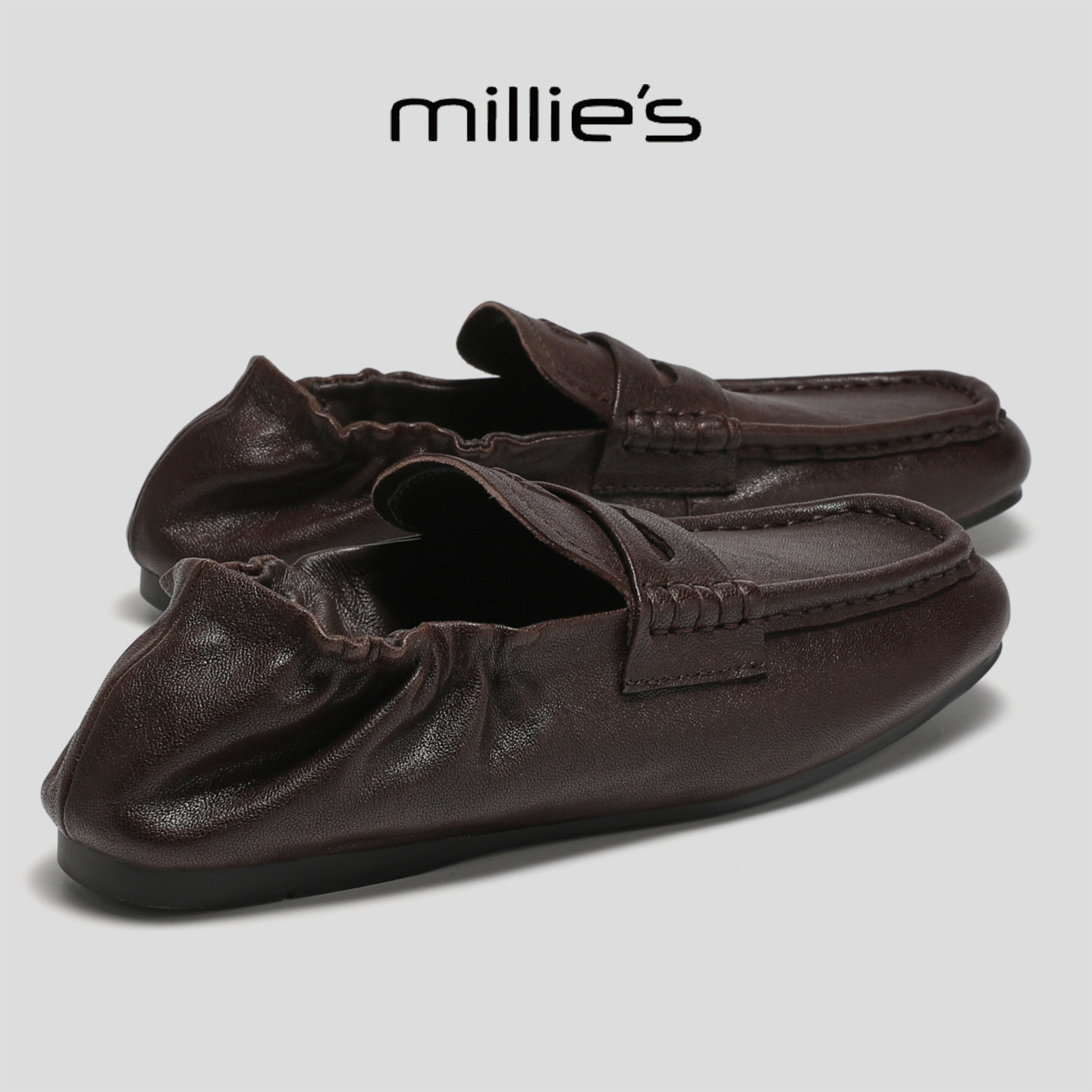 MILLIE'S/妙丽2026新款不累脚平底一脚蹬乐福鞋女休闲百搭懒人鞋