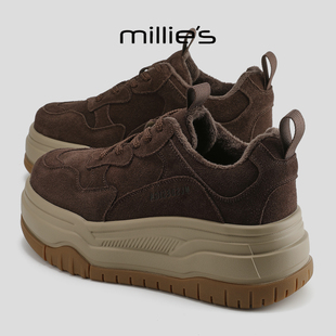 MILLIE'S/妙丽2025冬季新款加绒保暖厚底增高休闲鞋百搭舒适女鞋
