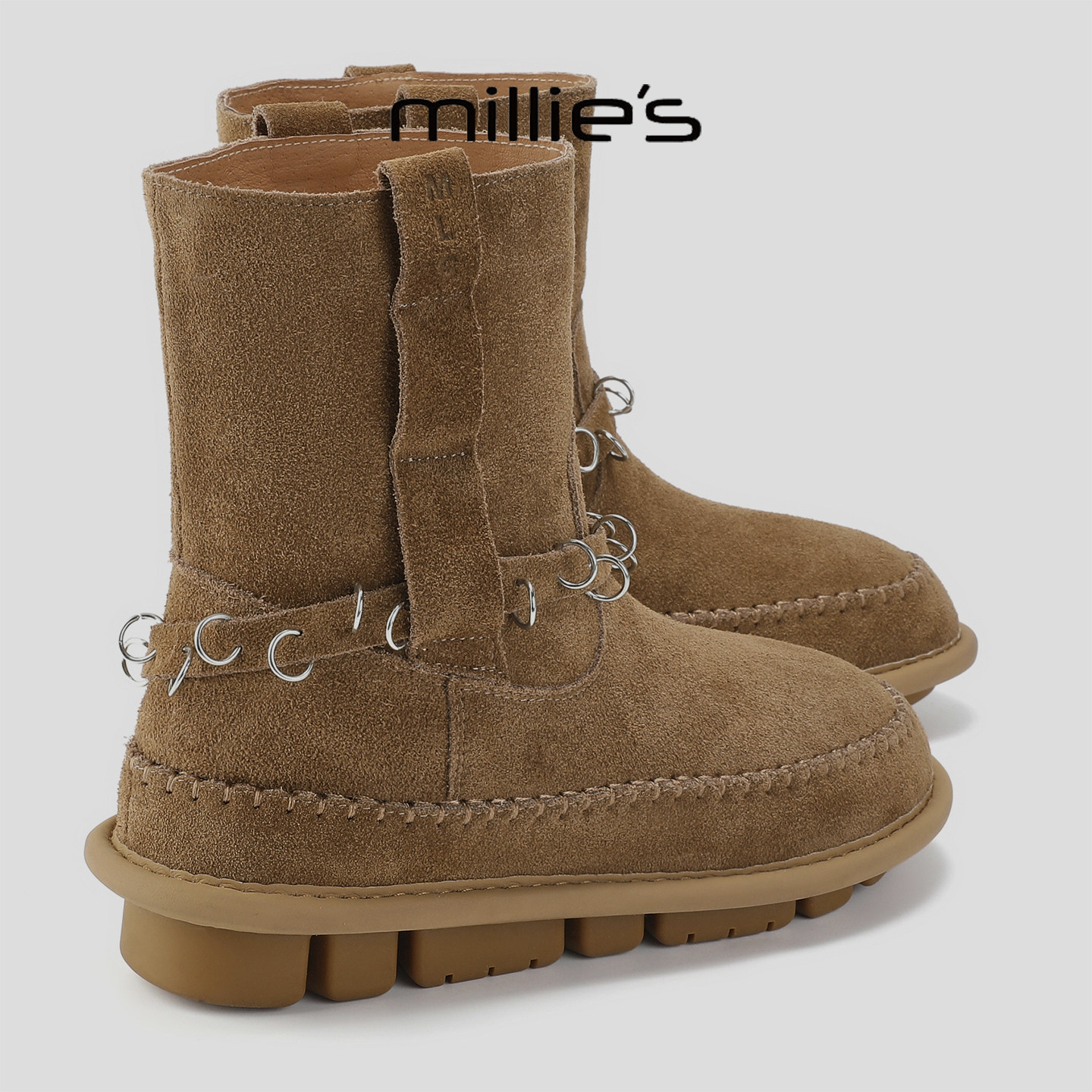MILLIE'S/妙丽2026新款加绒保暖雪地靴冬季厚底防滑显瘦短靴套脚