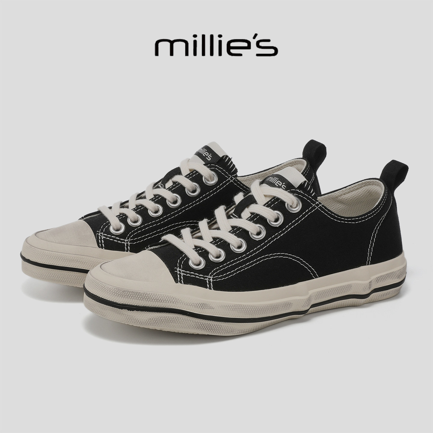 MILLIE'S/妙丽夏季风厚底帆布鞋女系带休闲百搭板鞋巨好看不累脚
