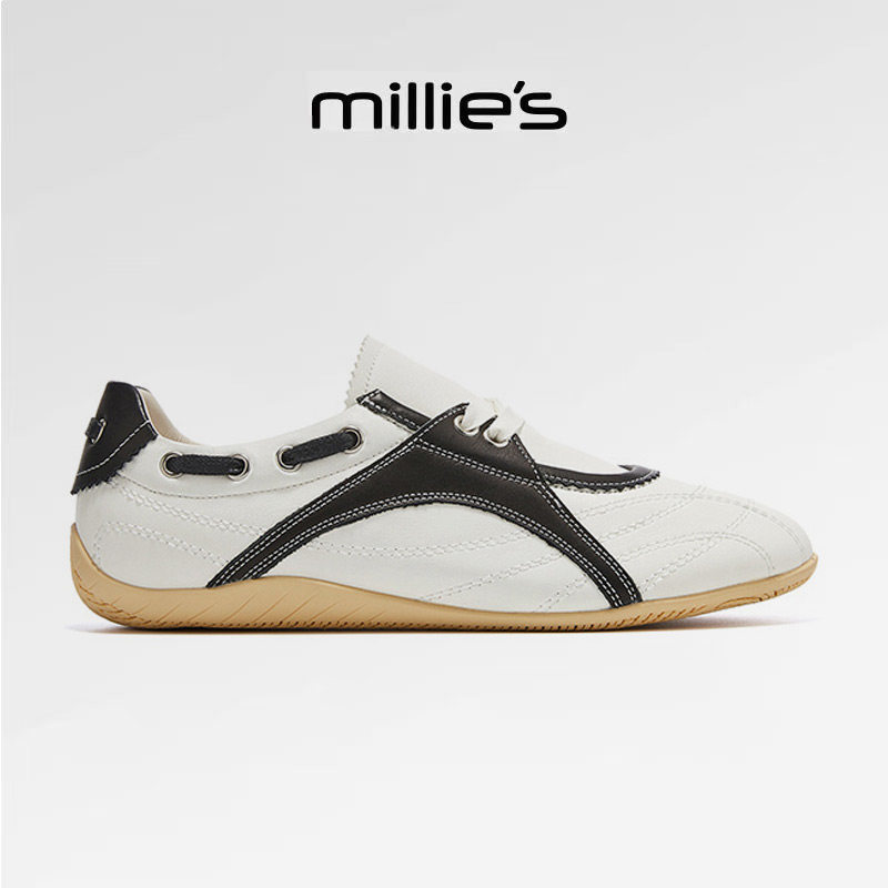 MILLIE'S/妙丽圆头低跟复古风日常舒适雨鞋休闲时尚玛丽珍鞋