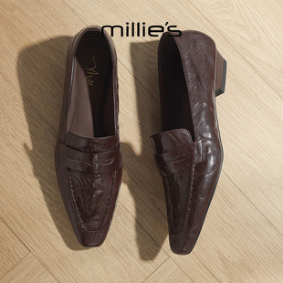 轻便高级感手抓羊皮秀气方头玛丽珍鞋 MILLIE 法式 妙丽2025新款