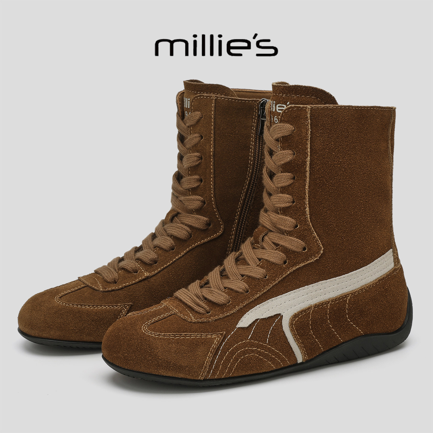 MILLIE'S/妙丽2025冬季新款女鞋加绒防寒短靴条纹撞色系带雪地靴,女鞋,弹力靴/袜靴,淘宝优惠券,粉丝福利购,淘宝优惠卷