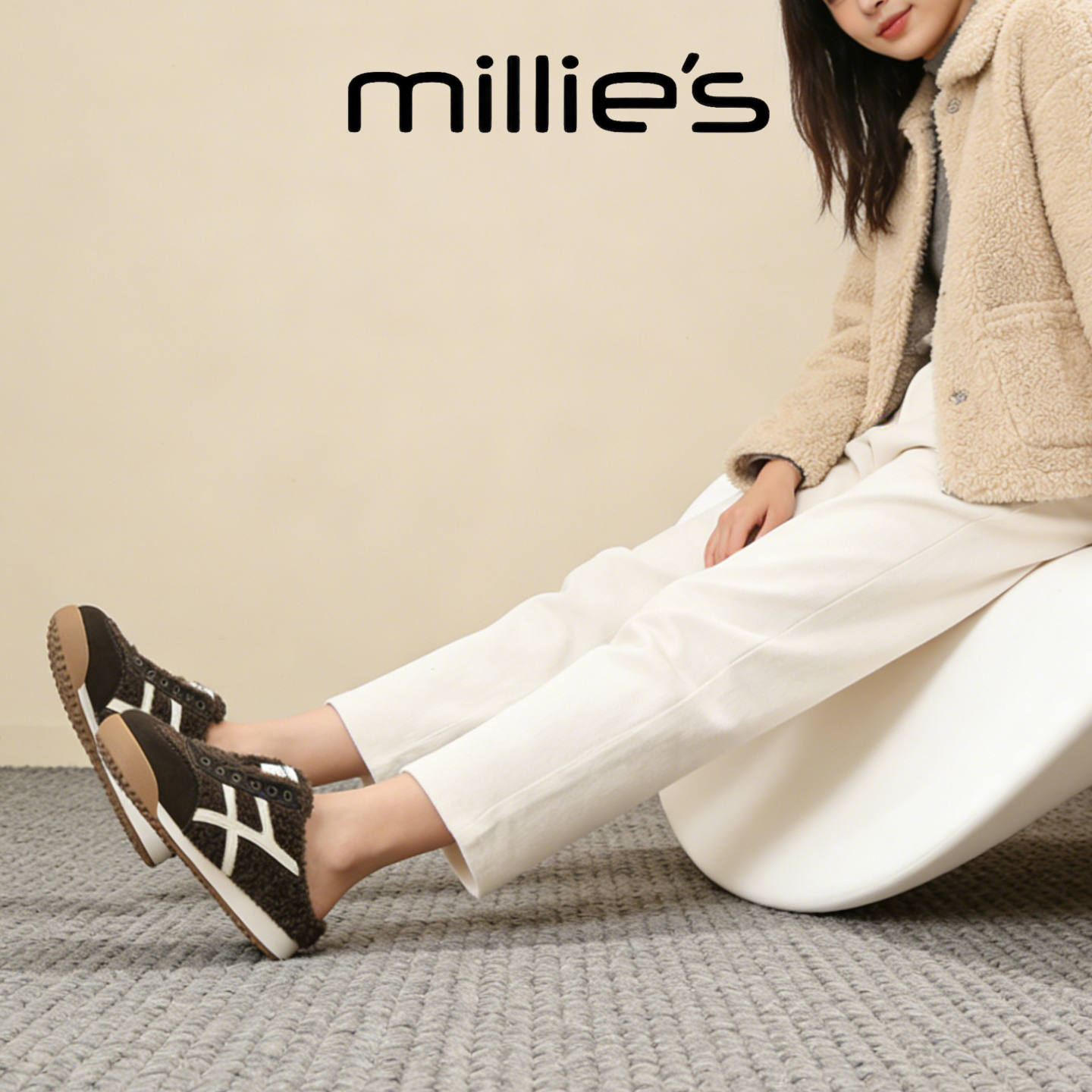 MILLIE'S/妙丽复古阿甘鞋女加绒毛毛鞋休闲运动鞋咖色平底鞋春季,女鞋,毛毛鞋,淘宝优惠券,粉丝福利购,淘宝优惠卷