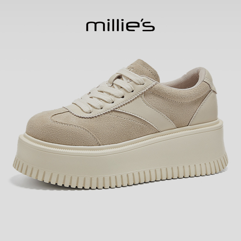 MILLIE'S/妙丽真皮厚底小白鞋