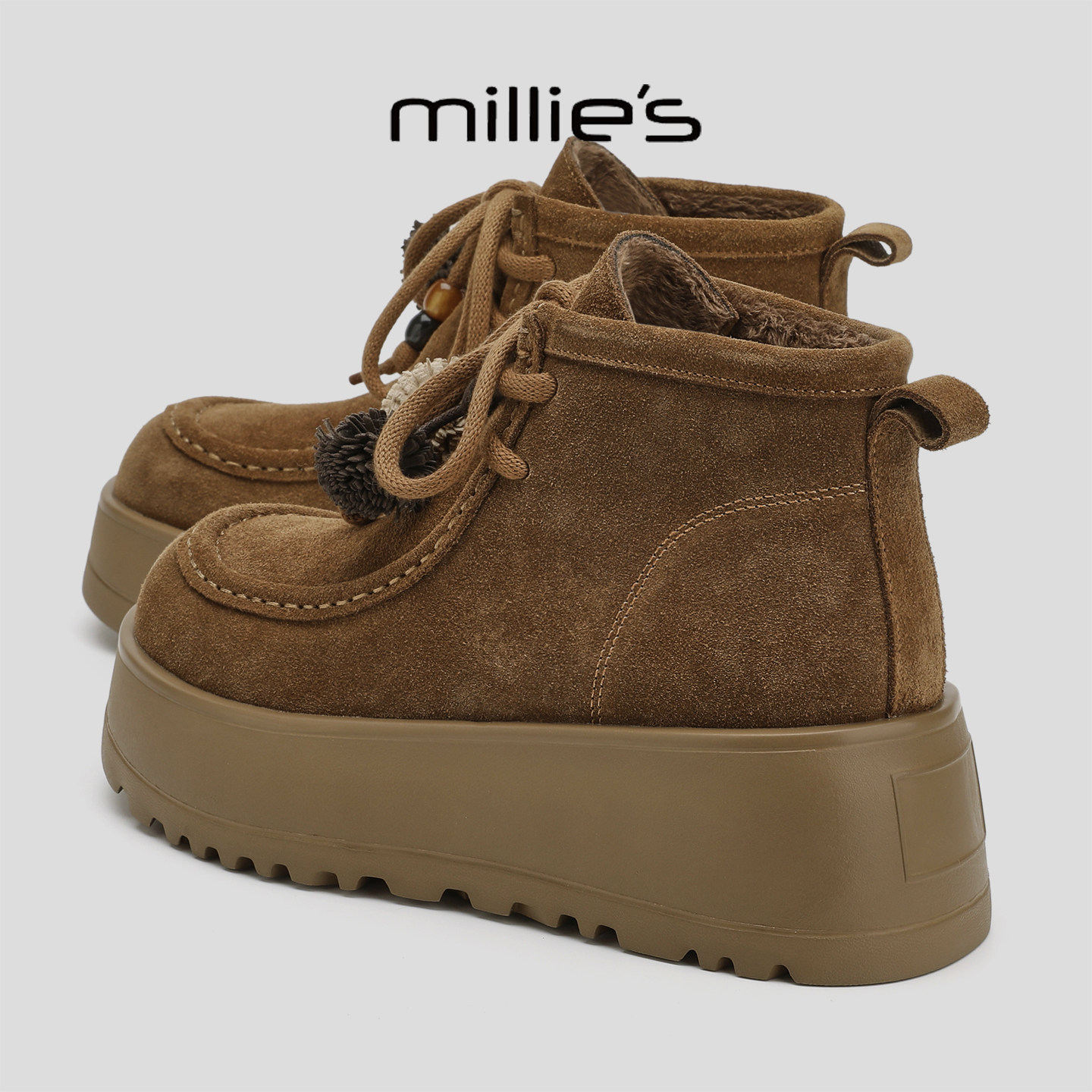 MILLIE'S/妙丽真皮厚底马丁靴