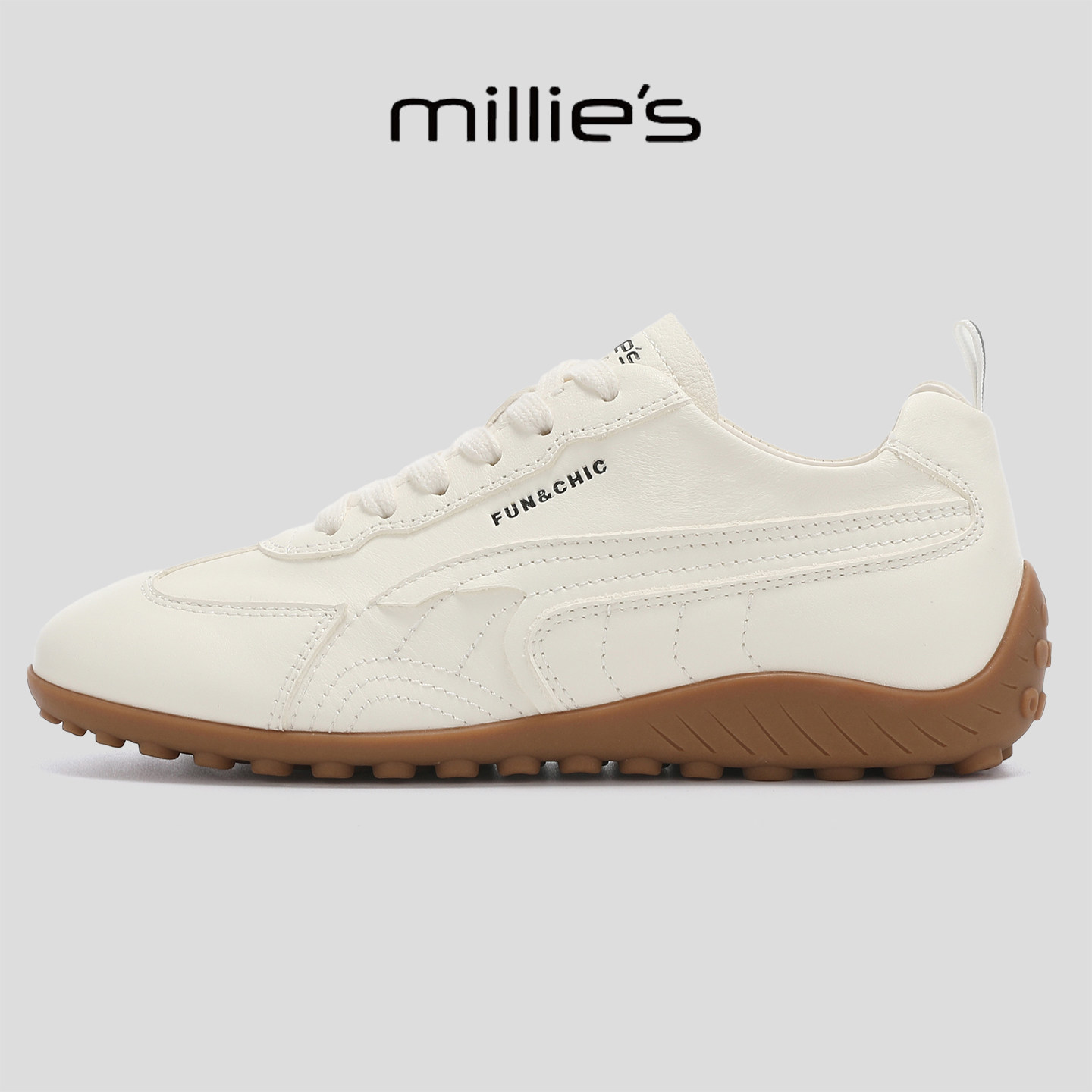 MILLIE'S/妙丽时尚拼接复古德训鞋女白色系带休闲运动百搭健步鞋,女鞋,工装鞋,淘宝优惠券,粉丝福利购,淘宝优惠卷