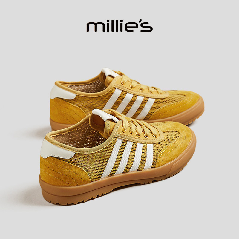MILLIE'S/妙丽圆头平底韩版条纹撞色拼接设计感简约百搭休闲板鞋