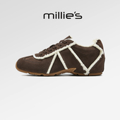 冬季 millies妙丽女鞋 平底美拉德系列软底舒适厚绒保暖休闲德训鞋