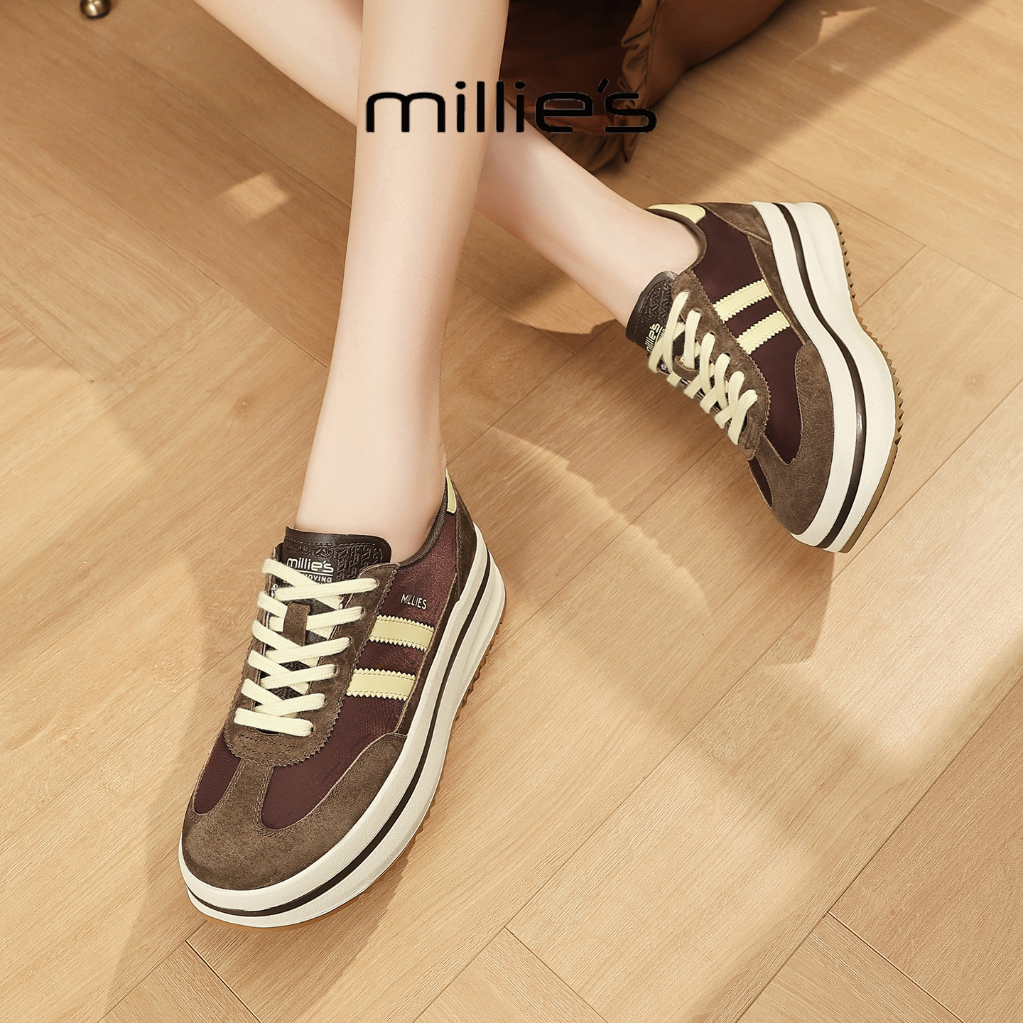 MILLIE'S/妙丽2025新款时尚阔腿裤搭配的鞋子百搭日常休闲鞋