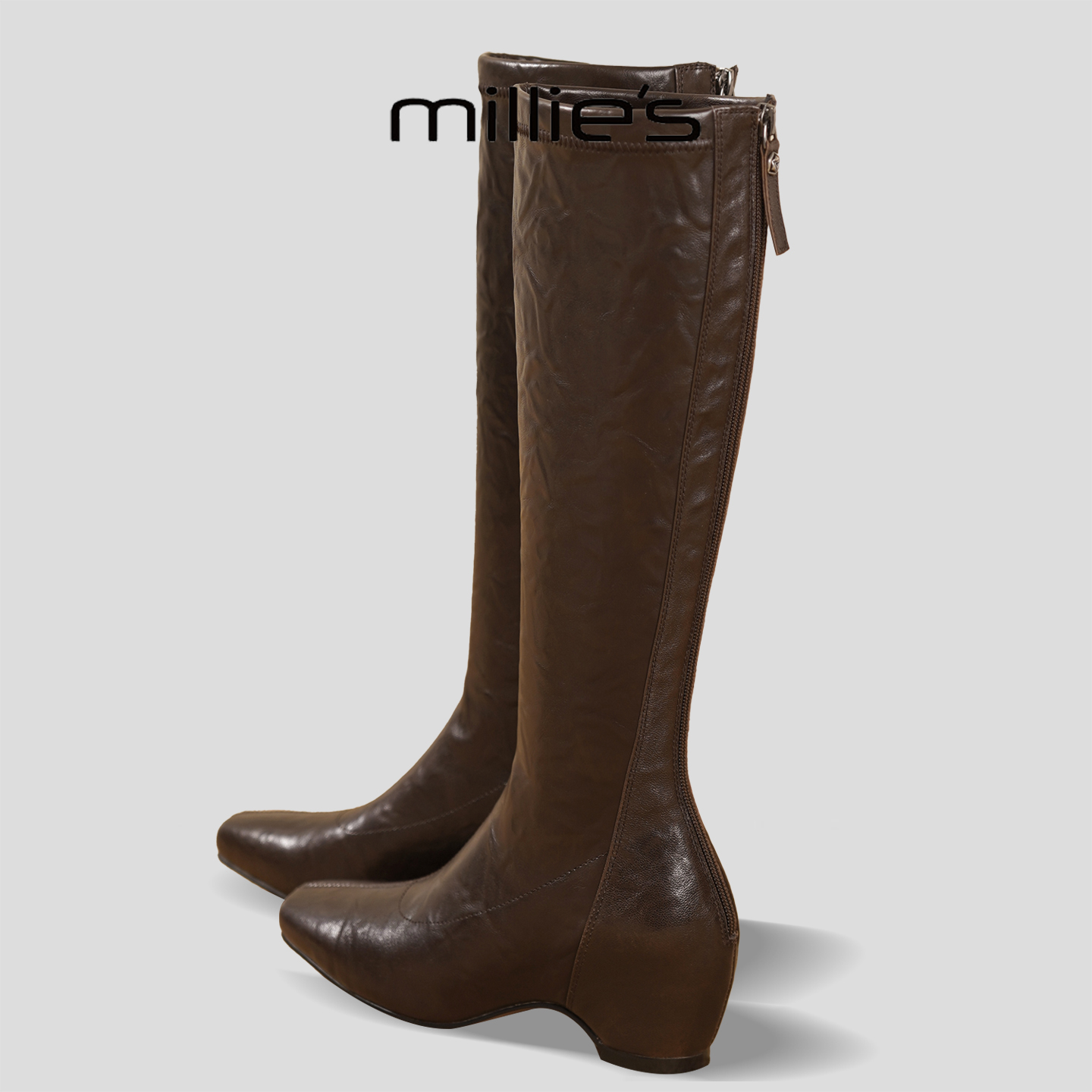 MILLIE'S/妙丽真皮厚底长筒靴