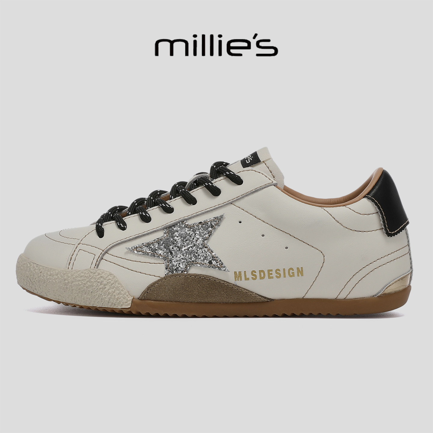 MILLIE'S/妙丽潮流阿甘鞋复古星星小白鞋女德训平底舒适休闲板鞋,女鞋,工装鞋,淘宝优惠券,粉丝福利购,淘宝优惠卷