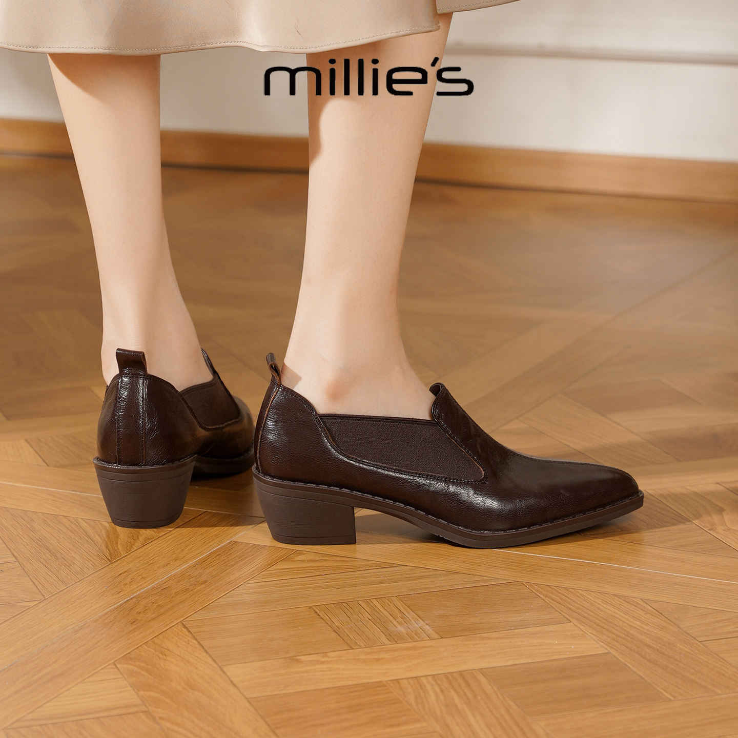 MILLIE'S/妙丽真皮复古单鞋