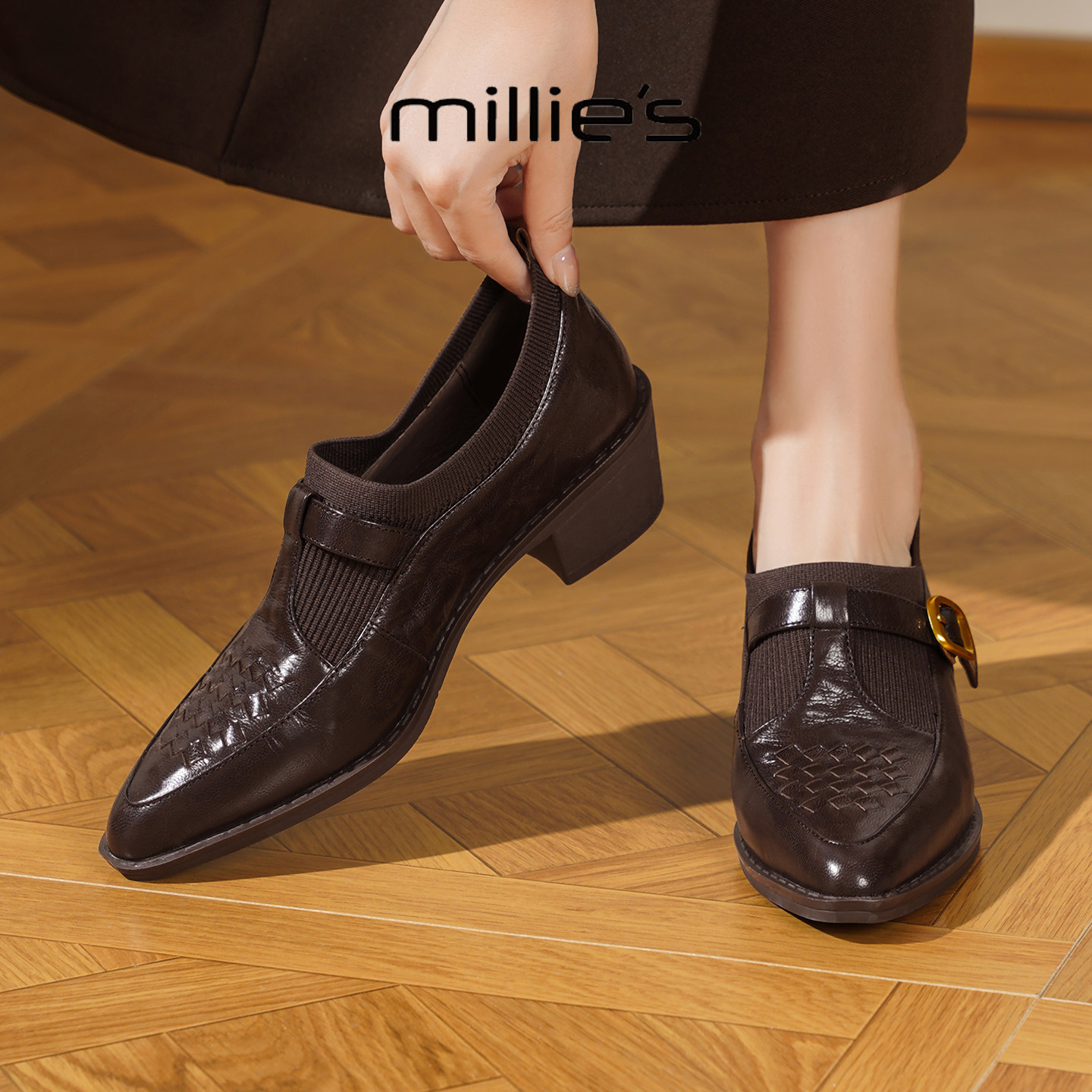 MILLIE'S/妙丽2025新款春秋季单鞋尖头粗跟时尚百搭女士浅口单鞋Q,女鞋,玛丽珍鞋,淘宝优惠券,粉丝福利购,淘宝优惠卷