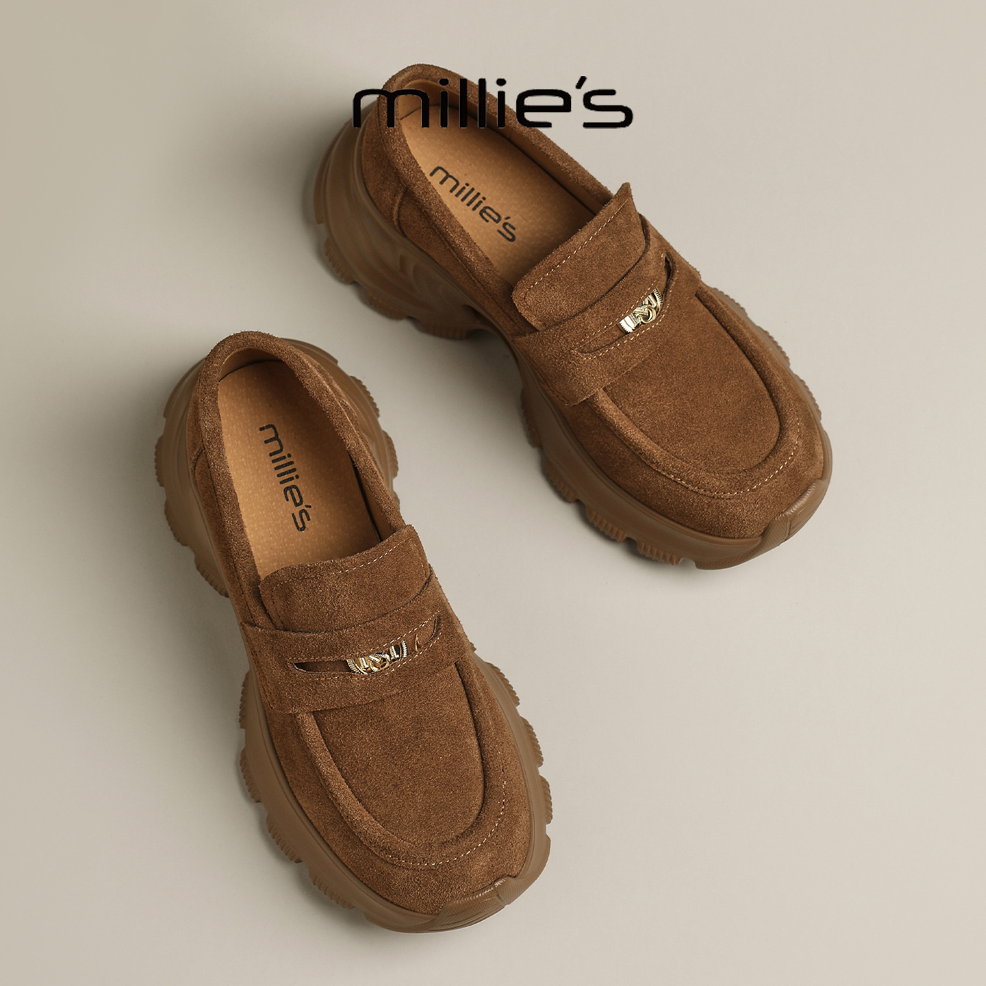 MILLIE'S/妙丽真皮厚底休闲鞋