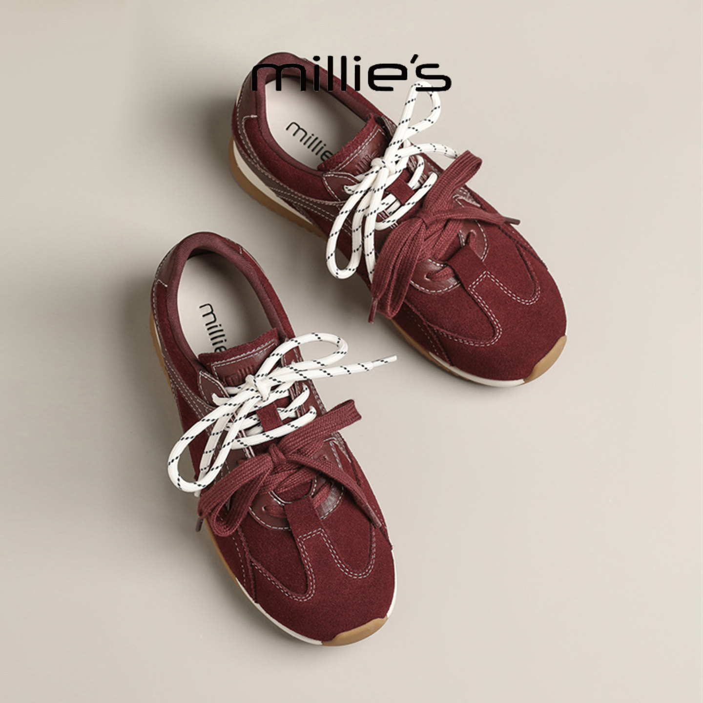 MILLIE'S/妙丽2026新款百搭休闲平底德训鞋旅游阿甘暴走鞋双鞋带
