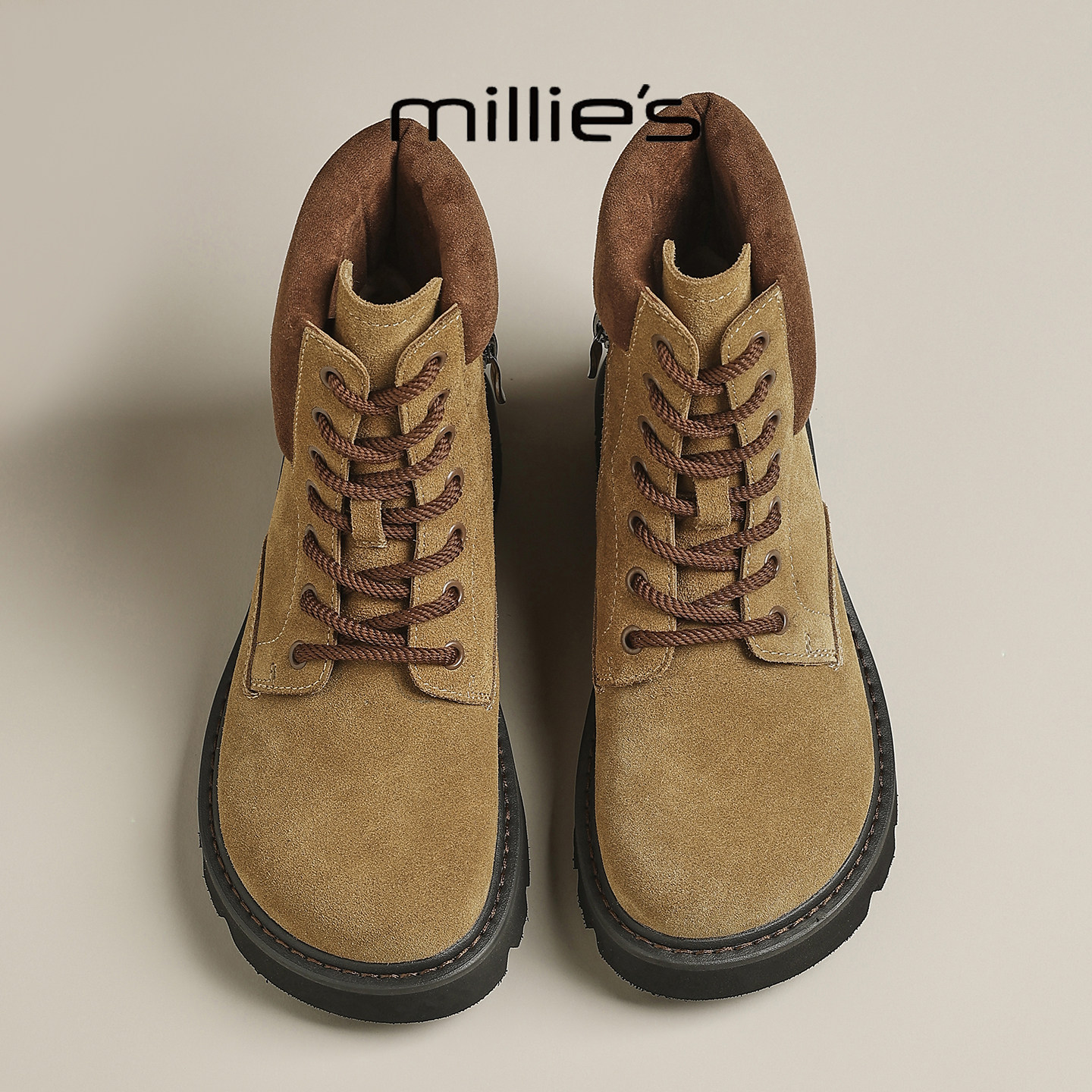 MILLIE'S/妙丽真皮厚底女士靴子