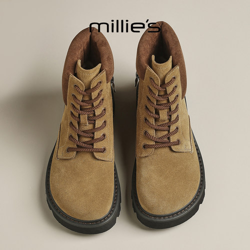 MILLIE'S/妙丽真皮厚底女士靴子