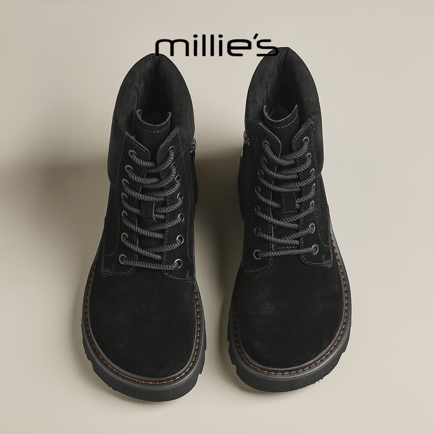 MILLIE'S/妙丽2026新款时尚百搭女士马丁靴厚底增高加绒复古休闲