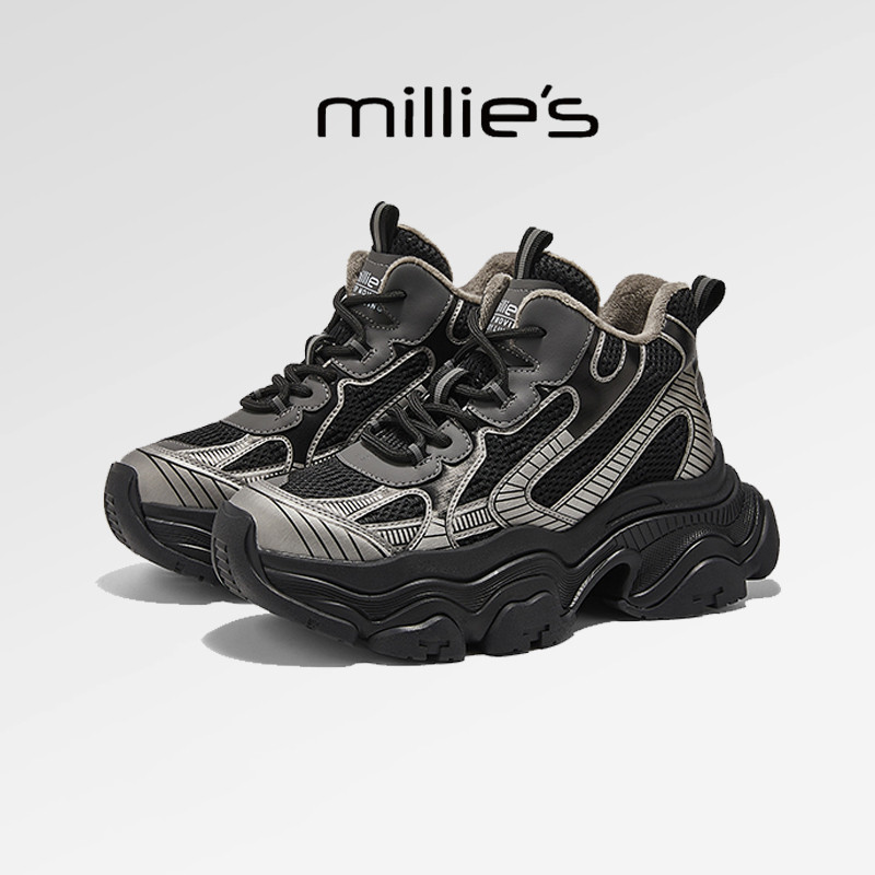 MILLIE'S/妙丽今年流行的老爹鞋时尚加绒保暖 高帮绑带鞋女秋冬季