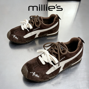 MILLIE'S/妙丽2026新款加绒保暖德训鞋双系带运动休闲鞋撞色女鞋