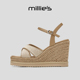 MILLIE 百搭简约凉鞋 妙丽露趾坡跟民族风手工草编高级感时尚