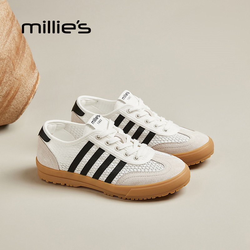 MILLIE'S/妙丽圆头平底日常通勤学院风轻便透气时尚休闲小白鞋女,女鞋,德训鞋,淘宝优惠券,粉丝福利购,淘宝优惠卷