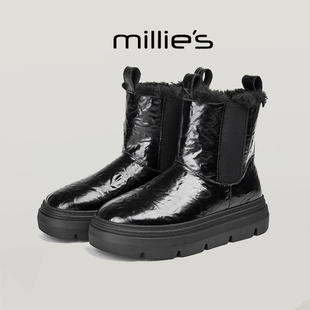 MILLIE'S/妙丽官方手抓纹设计感羊毛轻暖舒适时尚雪地靴冬季