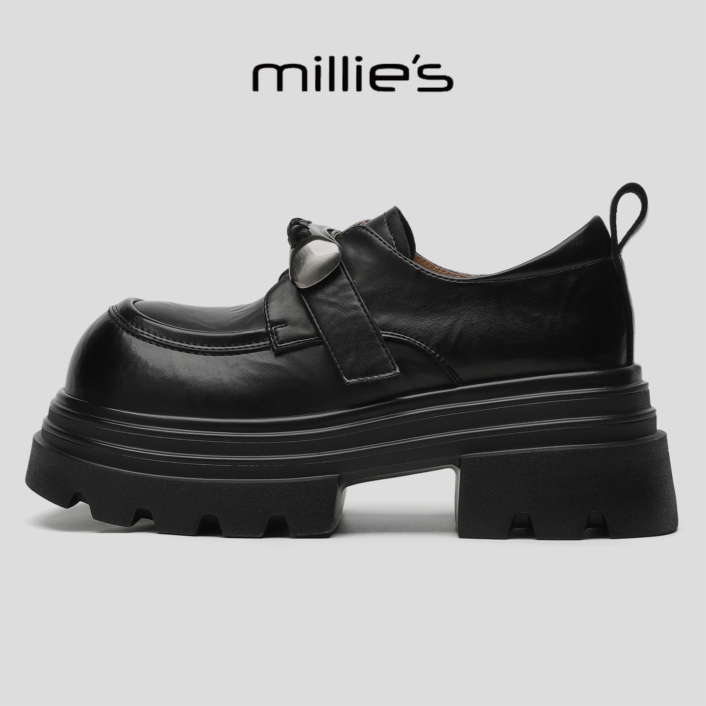 MILLIE'S/妙丽黑色厚底穆勒鞋女英伦皮带扣通勤高级感时尚增高鞋,女鞋,穆勒鞋,淘宝优惠券,粉丝福利购,淘宝优惠卷