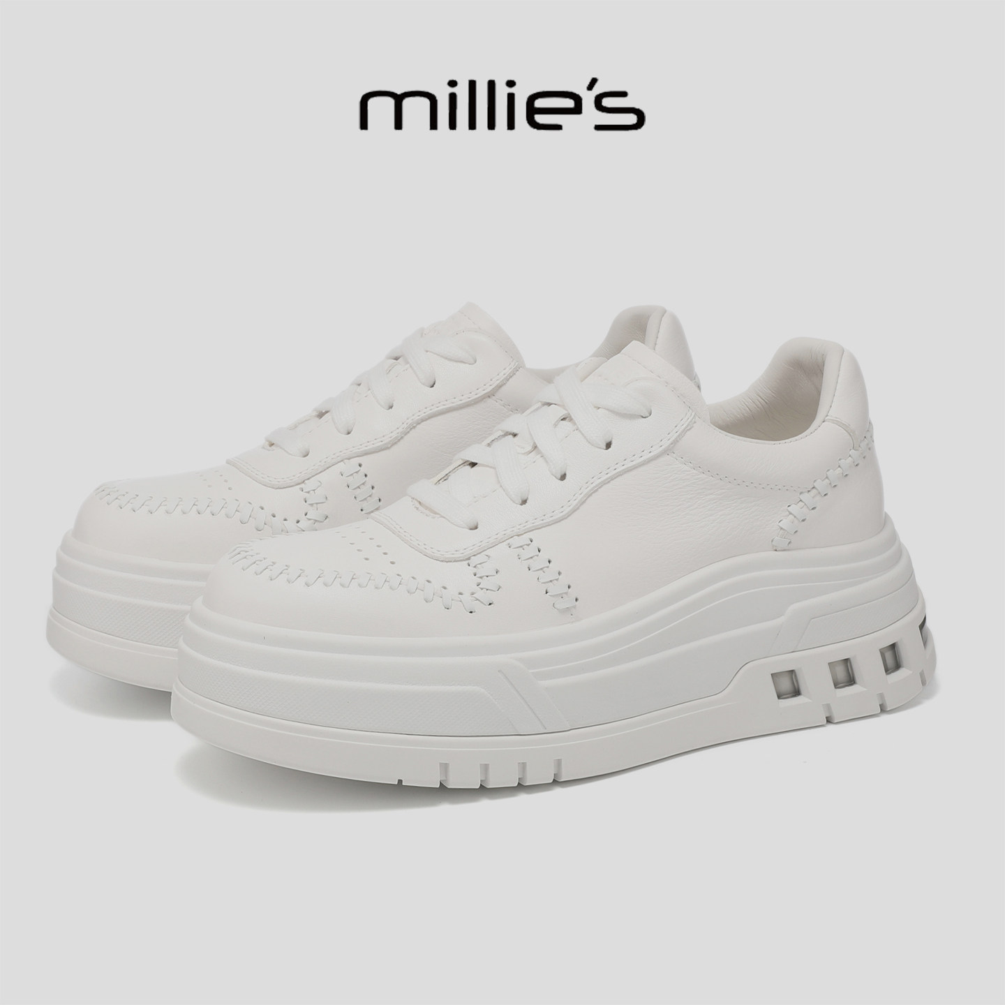 MILLIE'S/妙丽时尚巨好看厚底小白鞋女2026新款百搭增高休闲板鞋
