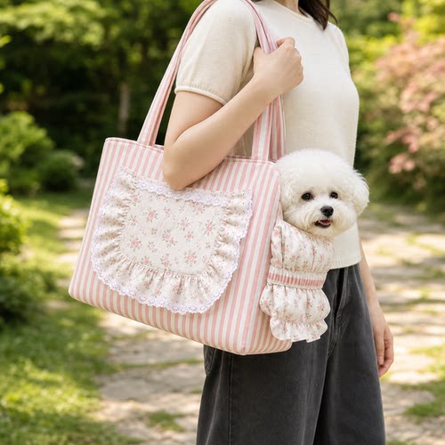 韩式碎花小型犬外出单肩包