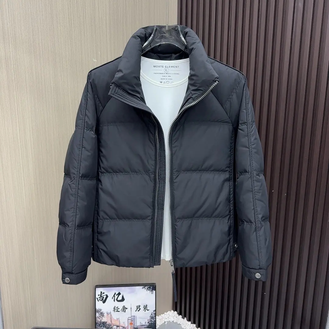 立领短款羽绒服时尚韩版男修身拉链夹克休闲外套深灰色面包服潮