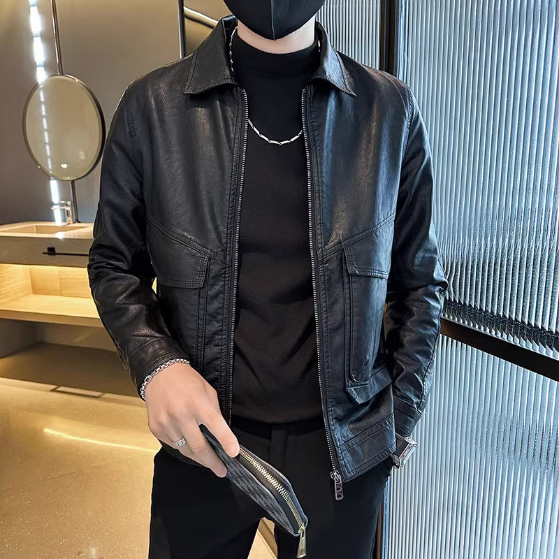 皮衣男2026新款潮牌韩版修身潮流痞帅时尚机车皮夹克外套男春秋季