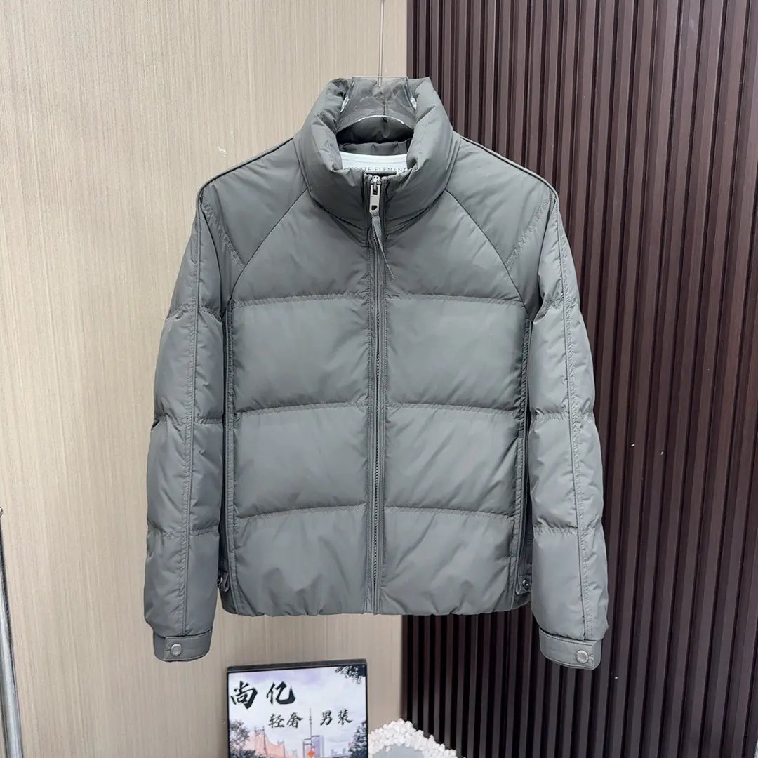 立领短款羽绒服时尚韩版男修身拉链夹克休闲外套深灰色面包服潮