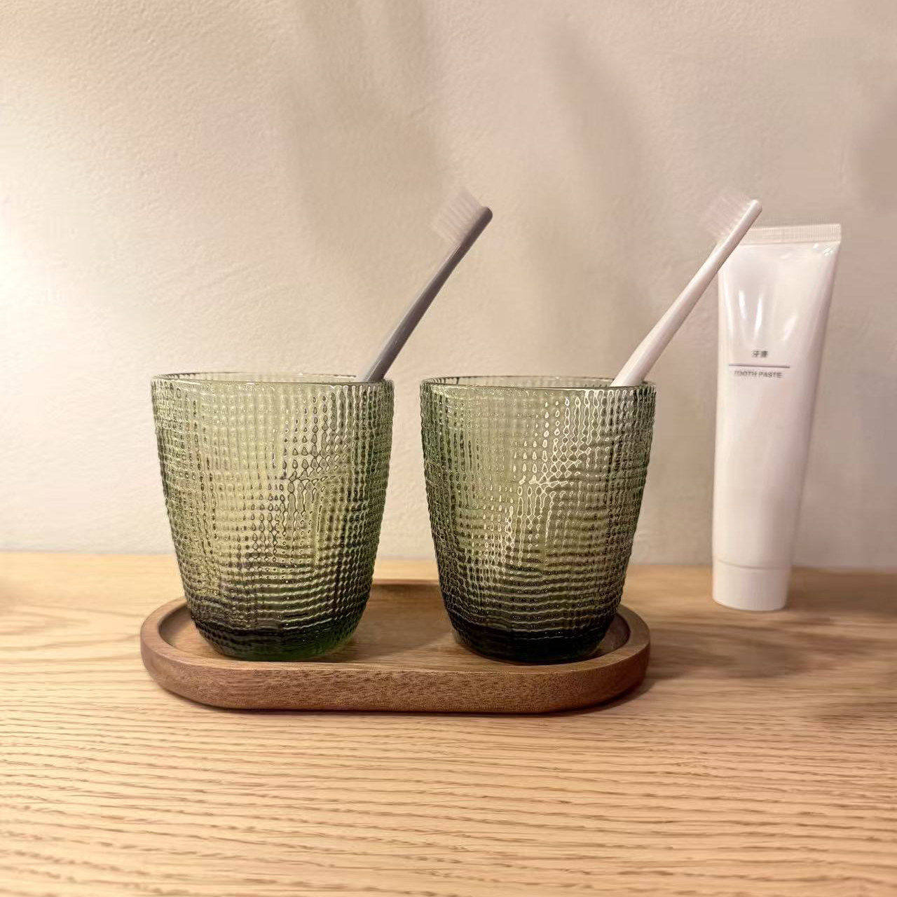 浮雕玻璃透明漱口杯情侣套装