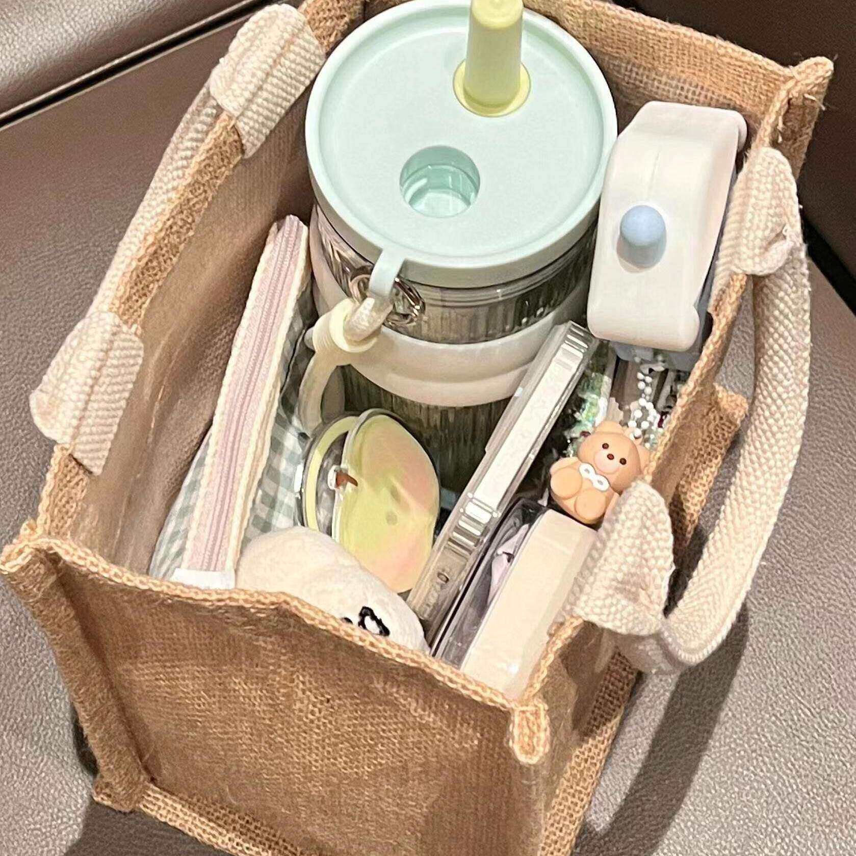 麻布袋通勤女包托特包学生帆布手提袋简约大容量包包女款夏天新款