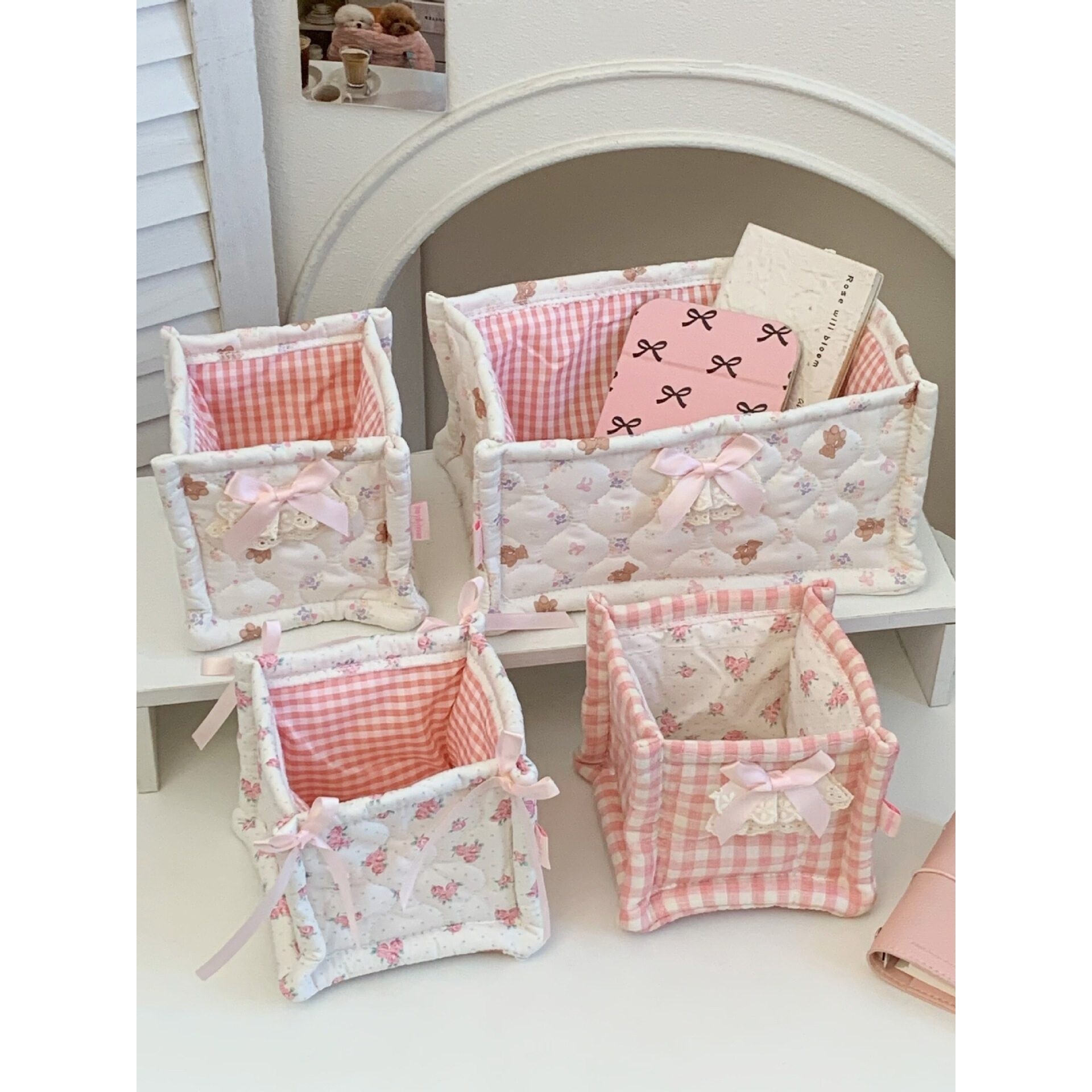 ins可爱桌面收纳筐颜值零食杂物收纳篮收纳盒化妆护肤品整理袋