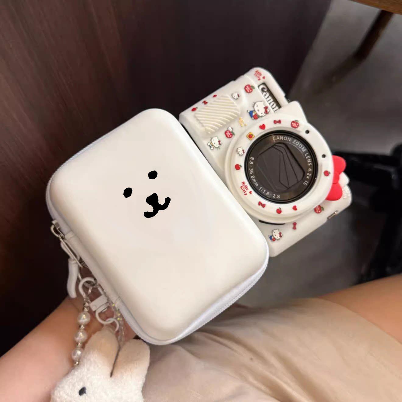 小熊相机收纳包口红化妆品硬壳皮质保护套防摔可爱ccd便携收纳盒