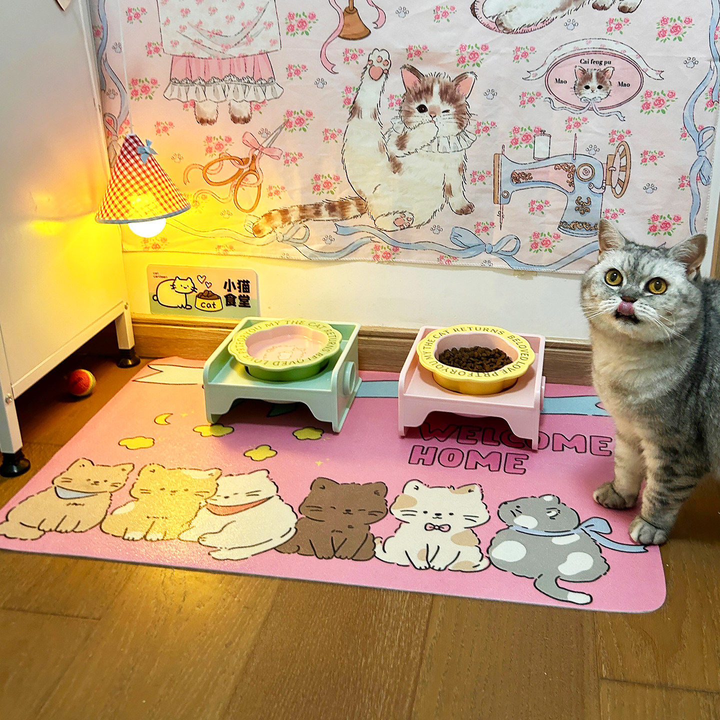 【猫咪食堂】卡通宠物餐垫防水防油硅藻泥免洗猫碗垫子狗狗吃饭垫
