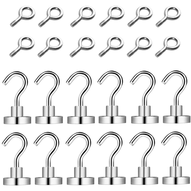新品24 Pcs Magnetic Hooks Magnet Ring Hook Strong Magnets He