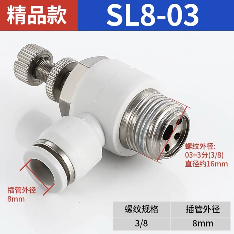 气管快速接头SL8-02单向节流阀PA6-01调速10-03调节开关12-04白色