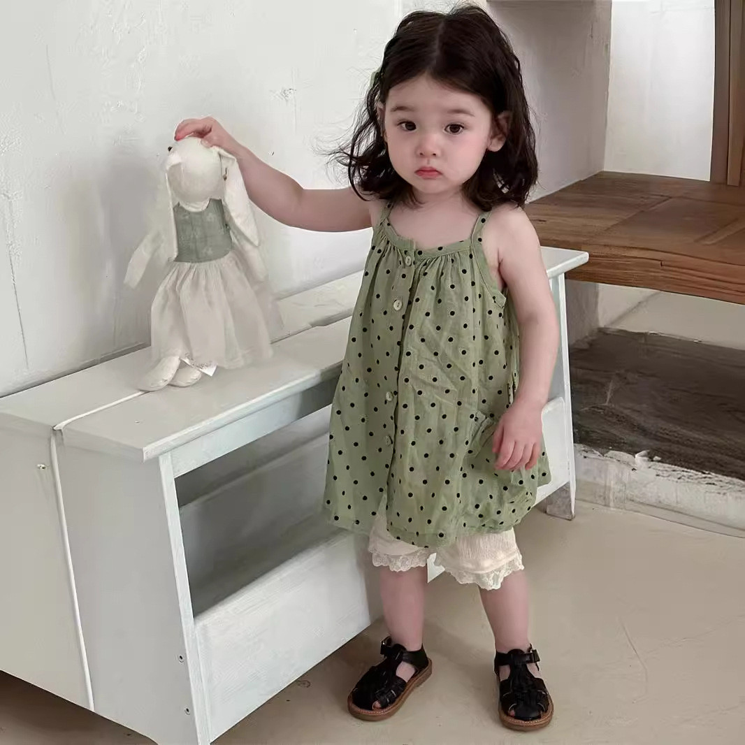 夏季女童吊带连衣裙套装薄款韩版童装夏款波点裙子婴儿夏装韩版