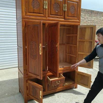 中式全实木顶箱柜白茬北榆木大衣柜白胚三门储物衣橱卧室家具