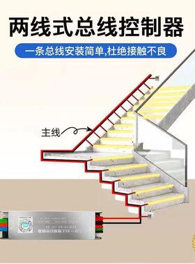 楼嵌?免布网红楼梯踏步灯智能感线应台阶灯PLC两线总线款入PLC-01