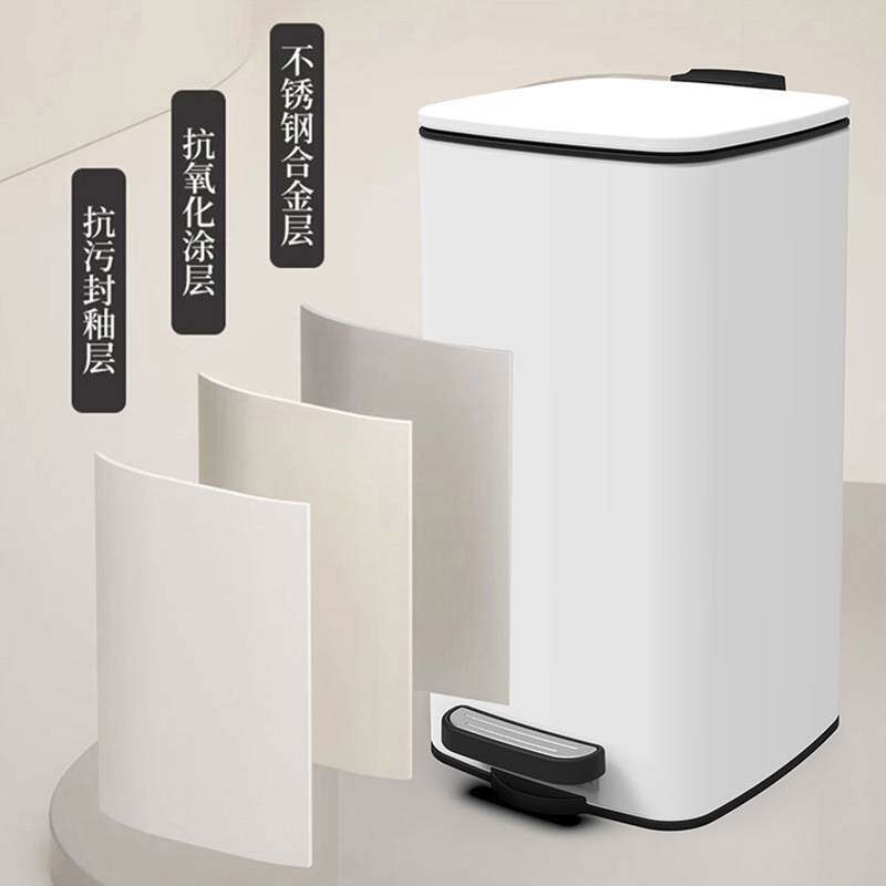 新品不锈钢垃圾桶脚踏式厨房种草网红款正方形15L 家用垃圾筒缓降